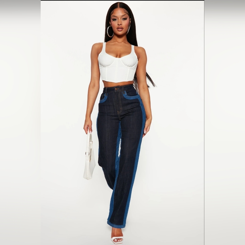 Fashion Nova Shady Leg Two Tone Jeans - Dark/Combo Size:15